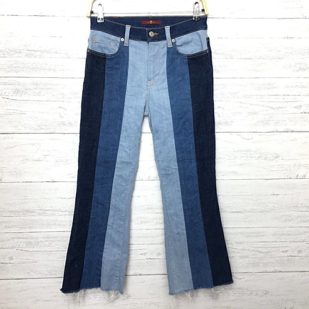 7 For All Mankind Women's Jeans Ali Patchwork Crop Flare Leg Fray Hems size 26